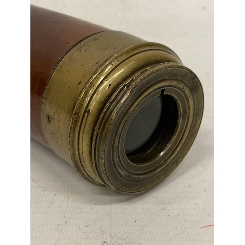 8 - A VINTAGE BRASS AND WOODEN THREE SECTION TELESCOPE