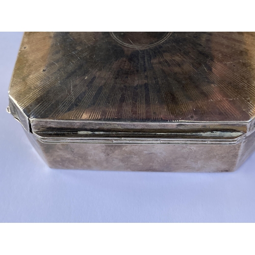 60 - AN ART DECO HALLMARKED SILVER CIGARETTE BOX WITH WOOD LINING, GROSS WEIGHT 249 GRAMS