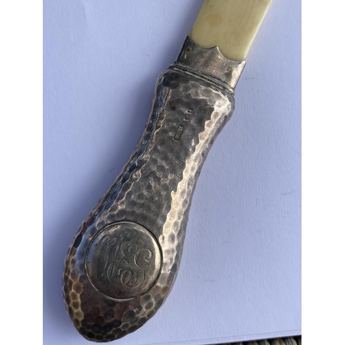 61 - AN ANTIQUE HALLMARKED SILVER AND BONE LETTER OPENER, LENGTH 30 CM