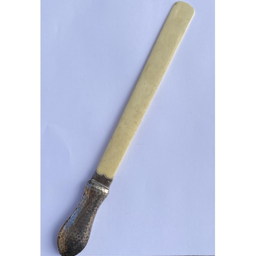 61 - AN ANTIQUE HALLMARKED SILVER AND BONE LETTER OPENER, LENGTH 30 CM