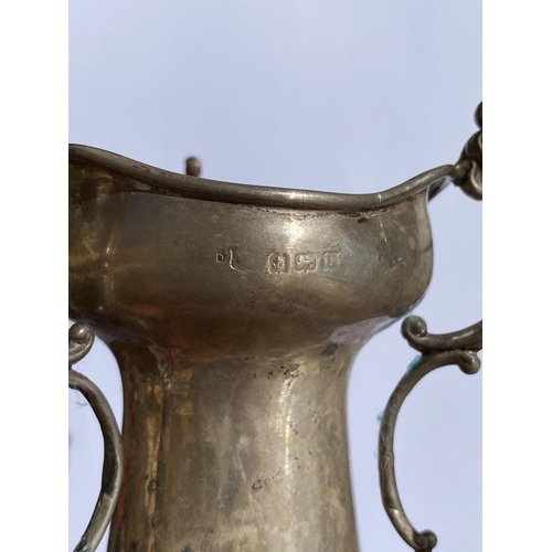 66 - A GEORGE V 1919 TRI HANDLED SILVER TROPHY CUP, HEIGHT 18.5 CM, GROSS WEIGHT 213 GRAMS