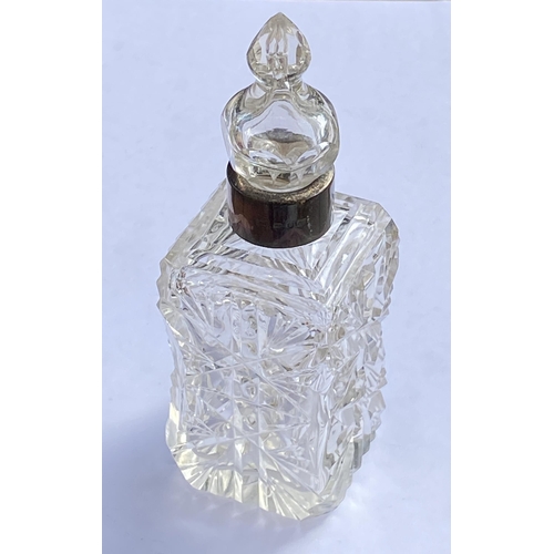 69 - A VICTORIAN 1893 SILVER COLLAR AND CUT GLASS PERFUME BOTTLE, HEIGHT 15 CM