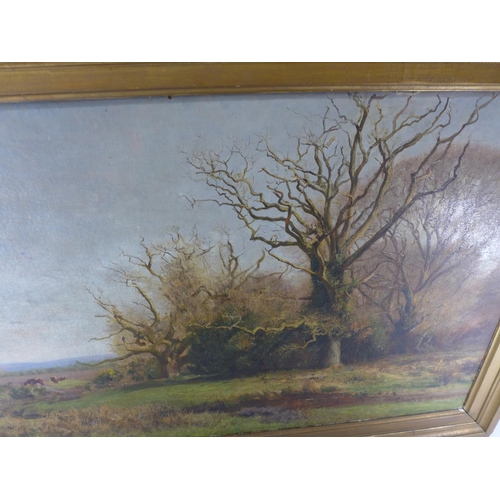 321 - 19TH CENTURY SCHOOL, CATTLE IN A WOODED LANDSCAPE, OIL ON CANVAS, 55 X 101CM, FRAMED