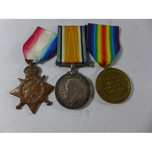 375 - A WORLD WAR I MEDAL GROUP AWARDED TO TS - 3303 CORPORAL T H WILSON OF THE ARMY SERVICE CORPS COMPRIS... 