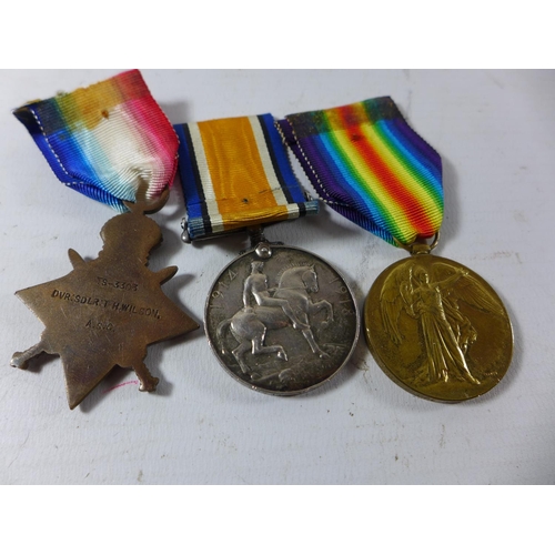 375 - A WORLD WAR I MEDAL GROUP AWARDED TO TS - 3303 CORPORAL T H WILSON OF THE ARMY SERVICE CORPS COMPRIS... 