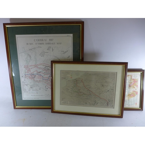 381 - THREE MAPS RELATING TO WORLD WAR I, TO INCLUDE BATTLE LINES OF THE WESTERN FRONT, CAMBRAI 1917, GALL... 