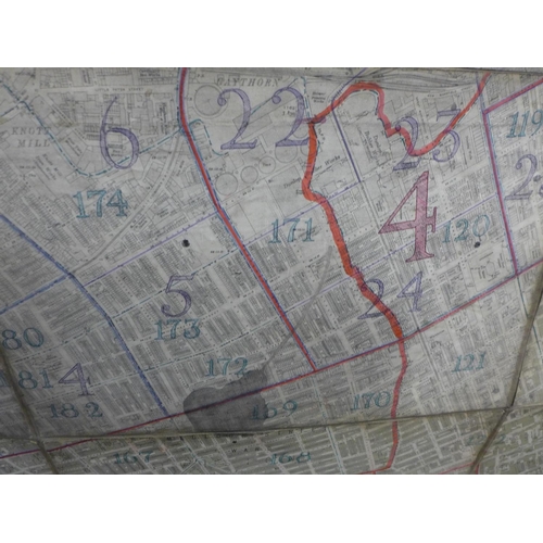 383 - A RARE WORLD WAR II A.R.P. FOLDING BOMB PLOTTING MAP OF MANCHESTER, 194 X 194CM