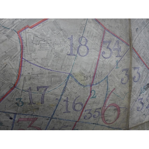 383 - A RARE WORLD WAR II A.R.P. FOLDING BOMB PLOTTING MAP OF MANCHESTER, 194 X 194CM