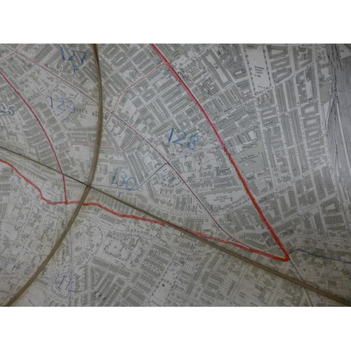 383 - A RARE WORLD WAR II A.R.P. FOLDING BOMB PLOTTING MAP OF MANCHESTER, 194 X 194CM