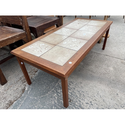 3057 - A RETRO TEAK TILED TOP COFFEE TABLE, 44 X 20