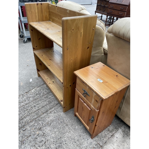 3061 - A PINE BEDSIDE LOCKER AND OPEN THREE TIER PINE BOOKCASE, 31.5