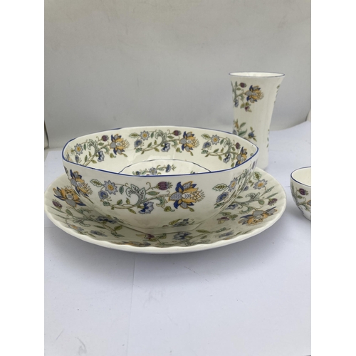 408 - A GROUP OF MINTON HADDON HALL BLUE ITEMS - FRUIT BOWL ETC