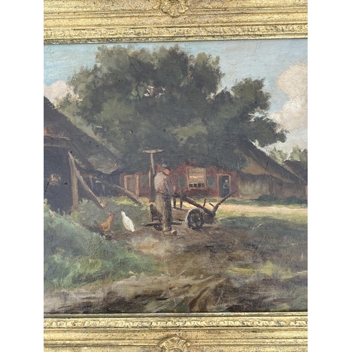 352 - A DE STEKKE (BELGIAN) C.1900 OIL ON CANVAS PAINTING OF A FARMING SCENE, SIGNED LOWER RIGHT CORNER, I... 