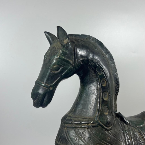 49 - AN IMPRESSIVE LARGE PAIR OF ORIENTAL CHINESE BRONZE HORSES, HEIGHT 39CM