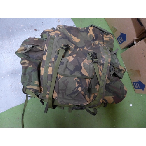 395 - A BRITISH ARMY AS NEW CAMOUFLAGED BURGEN BACK PACK DATED 2004