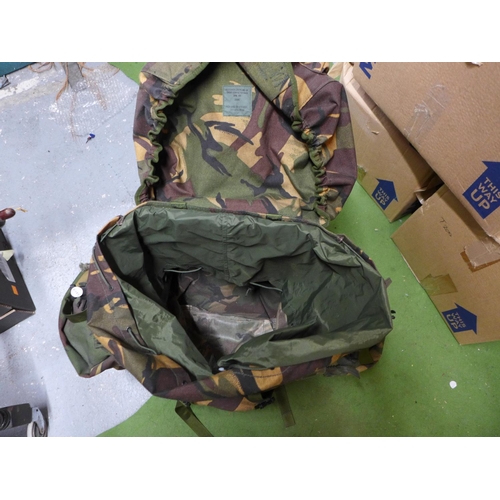 395 - A BRITISH ARMY AS NEW CAMOUFLAGED BURGEN BACK PACK DATED 2004