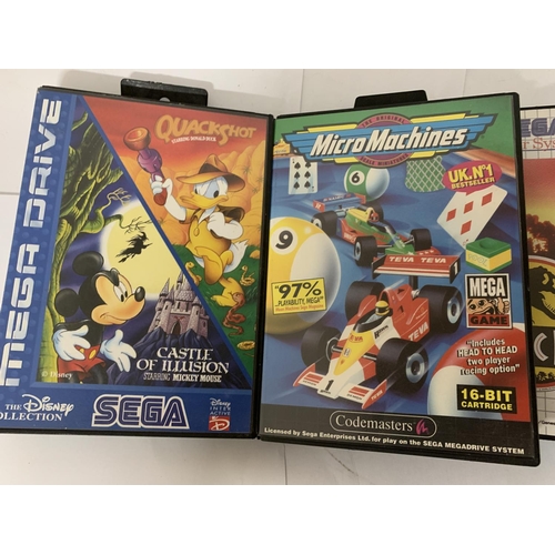 328 - FIVE SEGA MEGA DRIVE GAMES TO INCLULDE QUACKSHOT, MICRO MACHINES, JURASSIC PARK, SONIC 3D FLICKIES' ... 