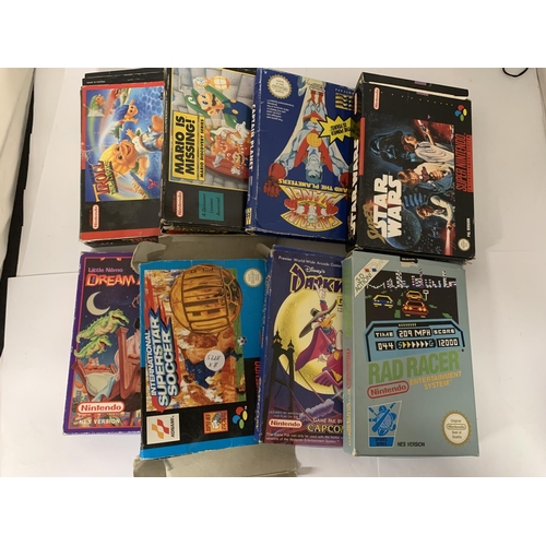 330 - EIGHT BOXED SEGA NINTENDO GAMES TO INCLUDE SUPER STARWARS, DARKWING DUCK, MARIO IS MISSING, TROLL IS... 