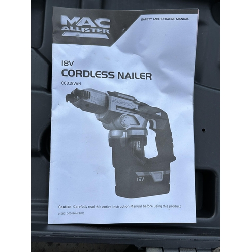 22 - A BOXED MACALLISTER CORDLESS NAIL GUN NO VAT