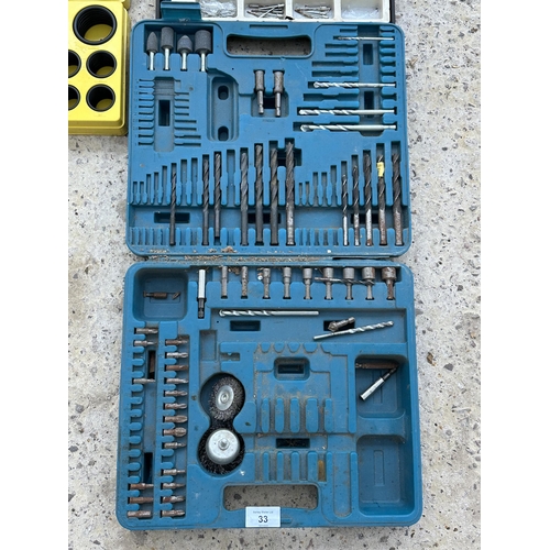 33 - AN ASSORTMENT OF ITEMS TO INCLUDE DRILL BITS, O RINGS AND SOCKETS ETC NO VAT