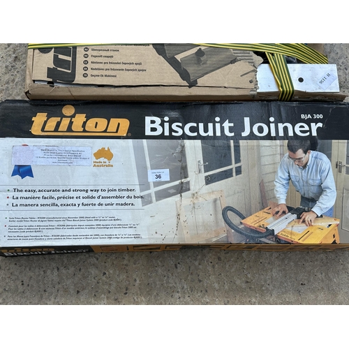 36 - TWO BOXED TRITON BISCUIT JOINERS AND A TRITON FINGER JOINER NO VAT