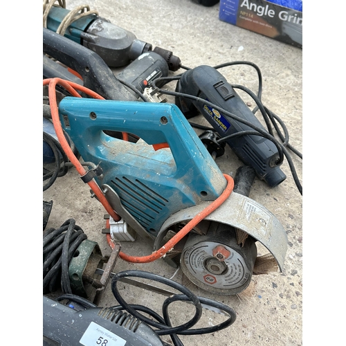 58 - AN ASSORTMENT OF POWER TOOLS TO INCLUDE SANDERS AND DRILLS ETC NO VAT