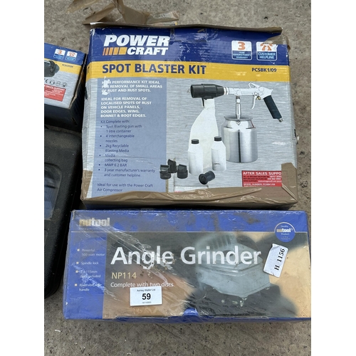 59 - AN ASSORTMENT OF BOXED TOOLS TO INCLUDE A POWER CRAFT SPOT BLASTER KIT, AN ANGLE GRINDER AND A 3