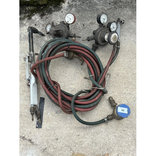 60 - A SET OF GAS CUTTING PIPES, VALVES AND TORCH ETC NO VAT