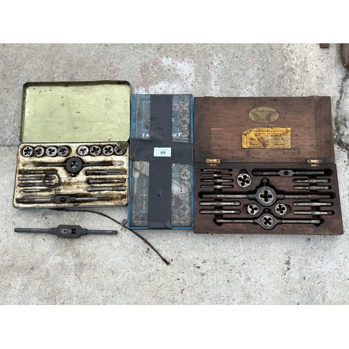 69 - THREE VARIOUS TAP AND DIE SETS NO VAT