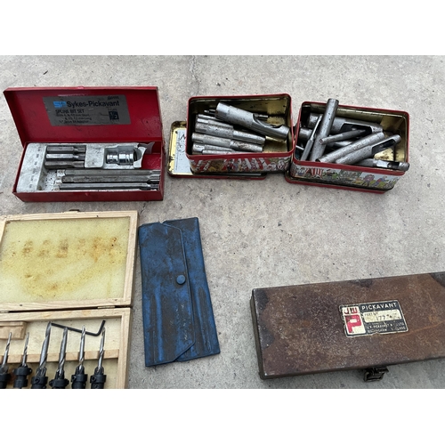 88 - AN ASSORTMENT OF TOOLS TO INCLUDE DRILL BITS AND A SYKES PICKAVANT SPLINE BIT SET ETC NO VAT