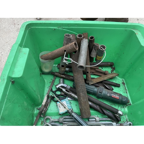 94 - AN ASSORTMENT OF TOOLS TO INCLUDE PLIERS, RASPS AND AN AXE ETC NO VAT