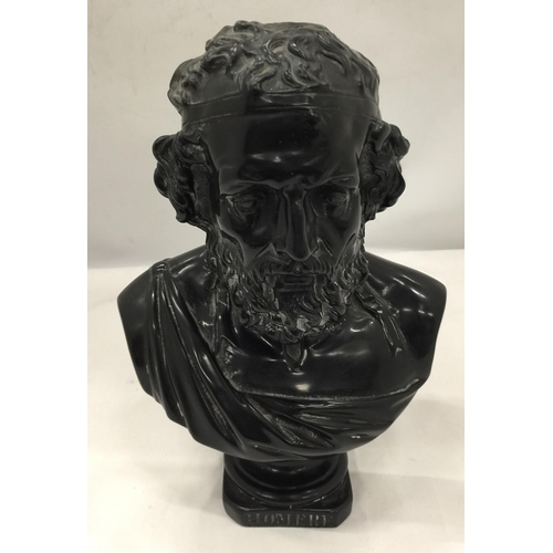 12 - A HEAVY RESIN BUST OF CLASSICAL GREEK POET TITLED - 'HOMERE', HEIGHT 30 CM