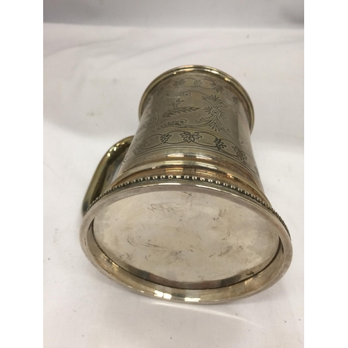 18 - A VICTORIAN 1876 SILVER HALLMARKED BIRMINGHAM TANKARD / MUG, MAKER HILLIARD & THOMASON, GROSS 266 GR... 