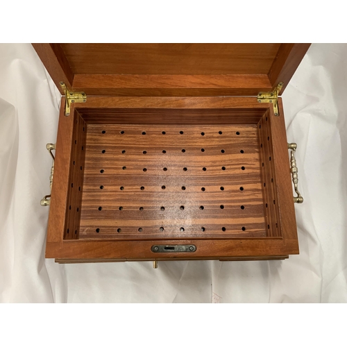 167 - A MONOGRAMMED HARDWOOD CIGAR HUMIDOR