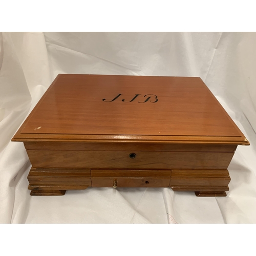 167 - A MONOGRAMMED HARDWOOD CIGAR HUMIDOR