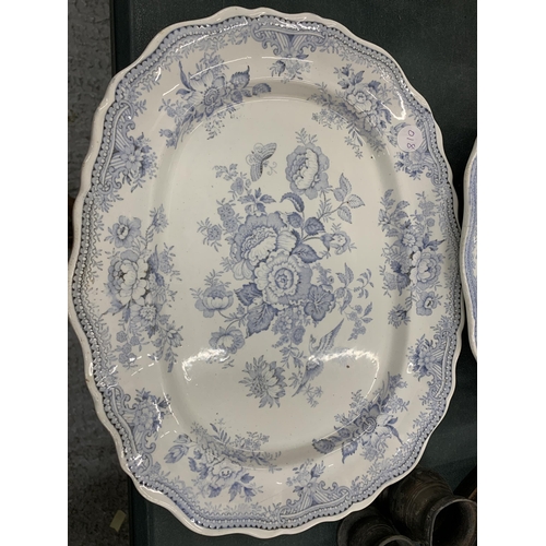 173 - A GROUP OF THREE 19TH CENTURY BLUE AND WHITE ITEMS- BOWL, MEAT PLATE AND PEDESTAL STAND TO INCLUDE H... 