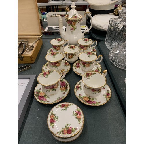 181 - A ROYAL ALBERT OLD COUNTRY ROSES COFFEE SET COMPRISING COFFEE POT, CUPS SAUCERS ETC