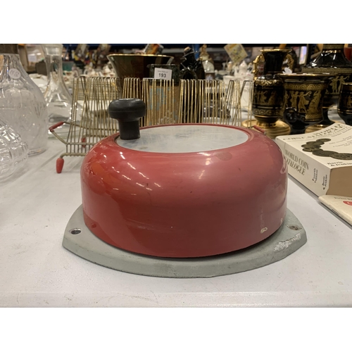 191 - A FIRE ALARM WALL BELL, BELIEVED WORKING