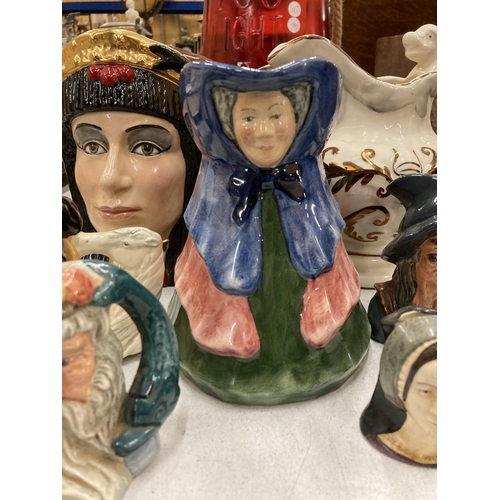 236 - A COLLECTION OF JUGS TO INCLUDE ROYAL DOULTON ANTONY & CLEOPATRA D6728, FURTHER DOULTON CHARACTER JU... 