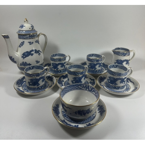 102 - AN ART DECO 1920S BOOTHS BLUE AND WHITE DRAGON PATTERN TEA SET, TEAPOT HEIGHT 19 CM