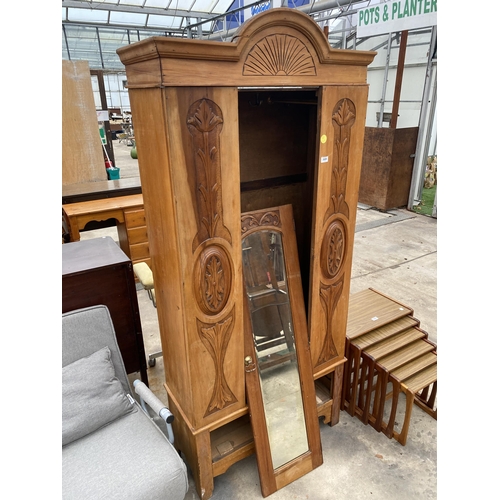 2695 - A LATE VICTORIAN SATINWOOD MIRROR-DOOR WARDROBE (LACKING DRAWER)