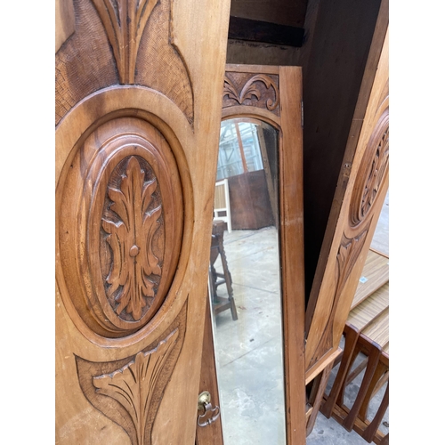 2695 - A LATE VICTORIAN SATINWOOD MIRROR-DOOR WARDROBE (LACKING DRAWER)