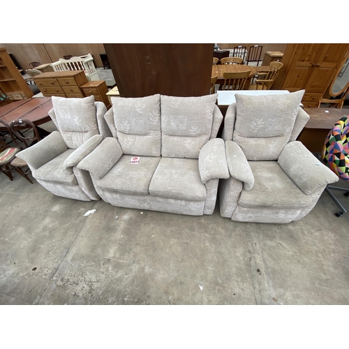 2698 - A MODERN GREY G.PLAN THREE PIECE SUITE COMPRISING TWO SEATER SETTEE AND TWO EASY CHAIRS