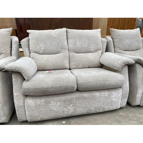 2698 - A MODERN GREY G.PLAN THREE PIECE SUITE COMPRISING TWO SEATER SETTEE AND TWO EASY CHAIRS