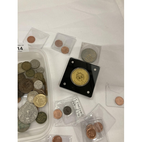 114 - A COLLECTION OF COINS, TO INCLUDE COMMEMORATIVE CROWNS, PRE-DECIMAL, FOREIGN, ETC