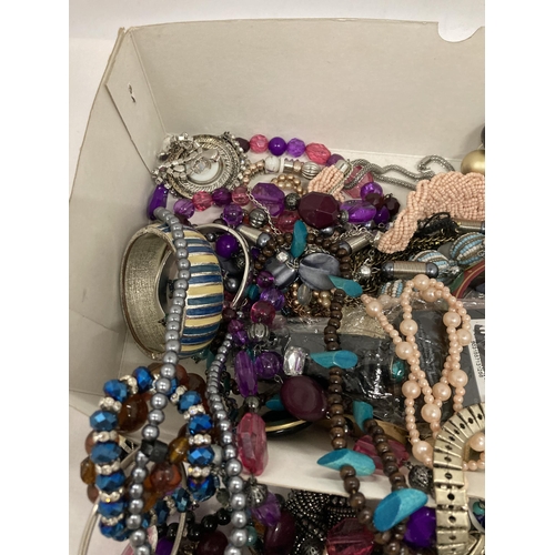 121 - A QUANTITY OF COSTUME JEWELLERY TO INCLUDE BANGLES, NECKLACES, BRACELETS, ETC