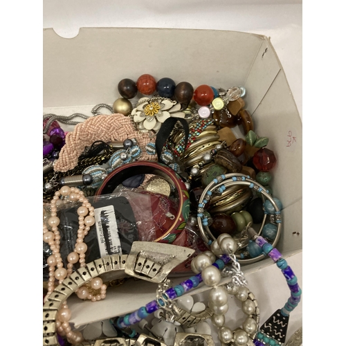 121 - A QUANTITY OF COSTUME JEWELLERY TO INCLUDE BANGLES, NECKLACES, BRACELETS, ETC