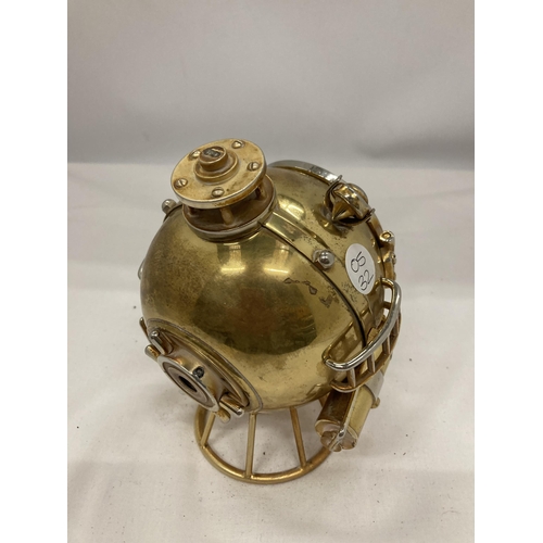 126 - AN UNUSUAL HEAVY BRASS BATHYSPHERE/SUBMARINE WATCH HOLDER