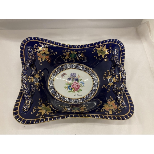 136 - A LIMOGES HAND PAINTED TWO HANDLED DISH