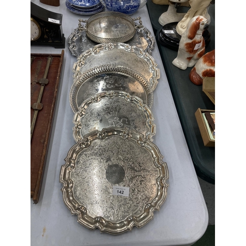 142 - SIX SILVER PLATED TRAYS